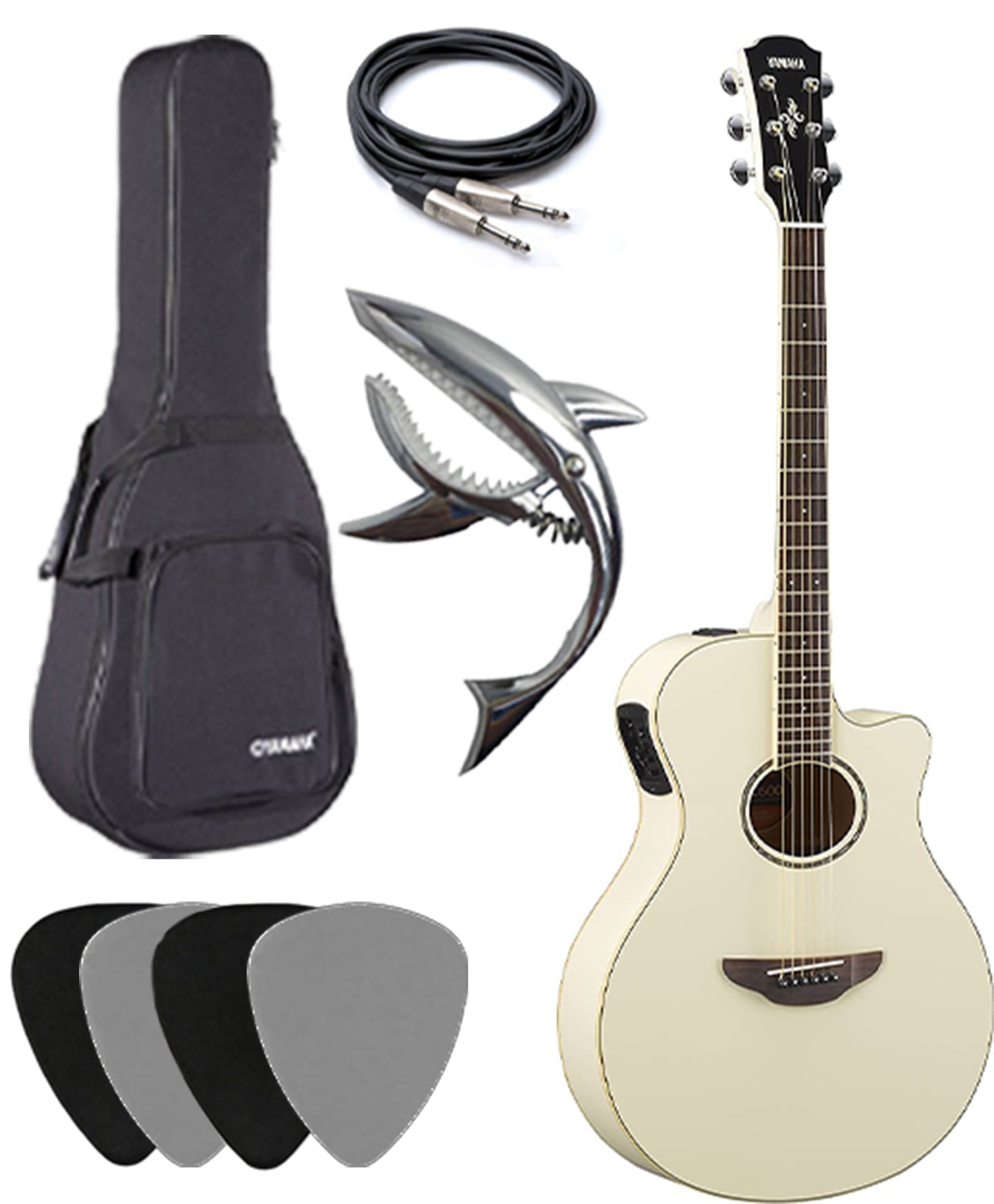Yamaha APX600 Acoustic - Electric Guitar deluxe package - Vintage White