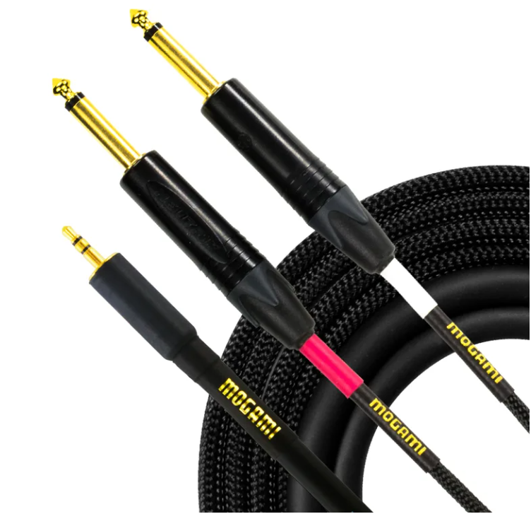 Mogami Gold 3.5 2 TS 20 Accessory Cable - 3.5mm TRS Male to Dual 1/4-inch TS Male Left/Right - 20-foot